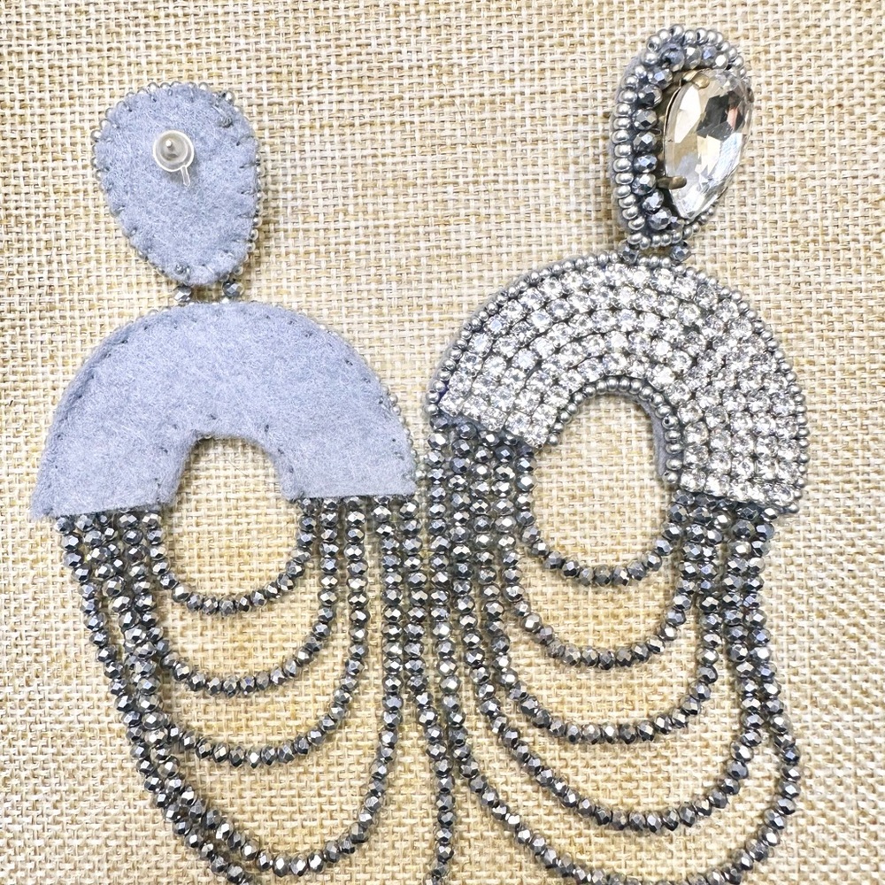 Elegant Colombian Soutache Handmade Silver Crystal Dangle Earrings
